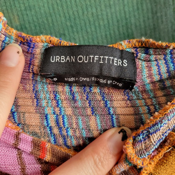 Urban Outfitters Patchwork Ribbed Knit Crop Top Long Flare Sleeve Multicolor S - Picture 5 of 6